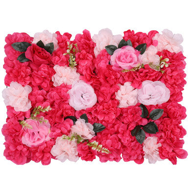 Hydrangea Artificial Flower Wall Panel 60cm x 40cm - Topaz Red, Light Pink with Green Leaves x 12
