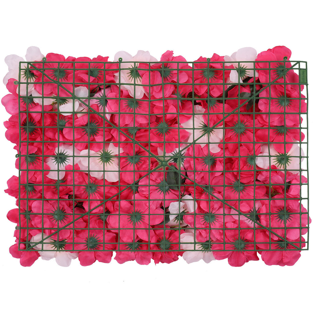 Hydrangea Artificial Flower Wall Panel 60cm x 40cm - Topaz Red, Light Pink with Green Leaves x 12