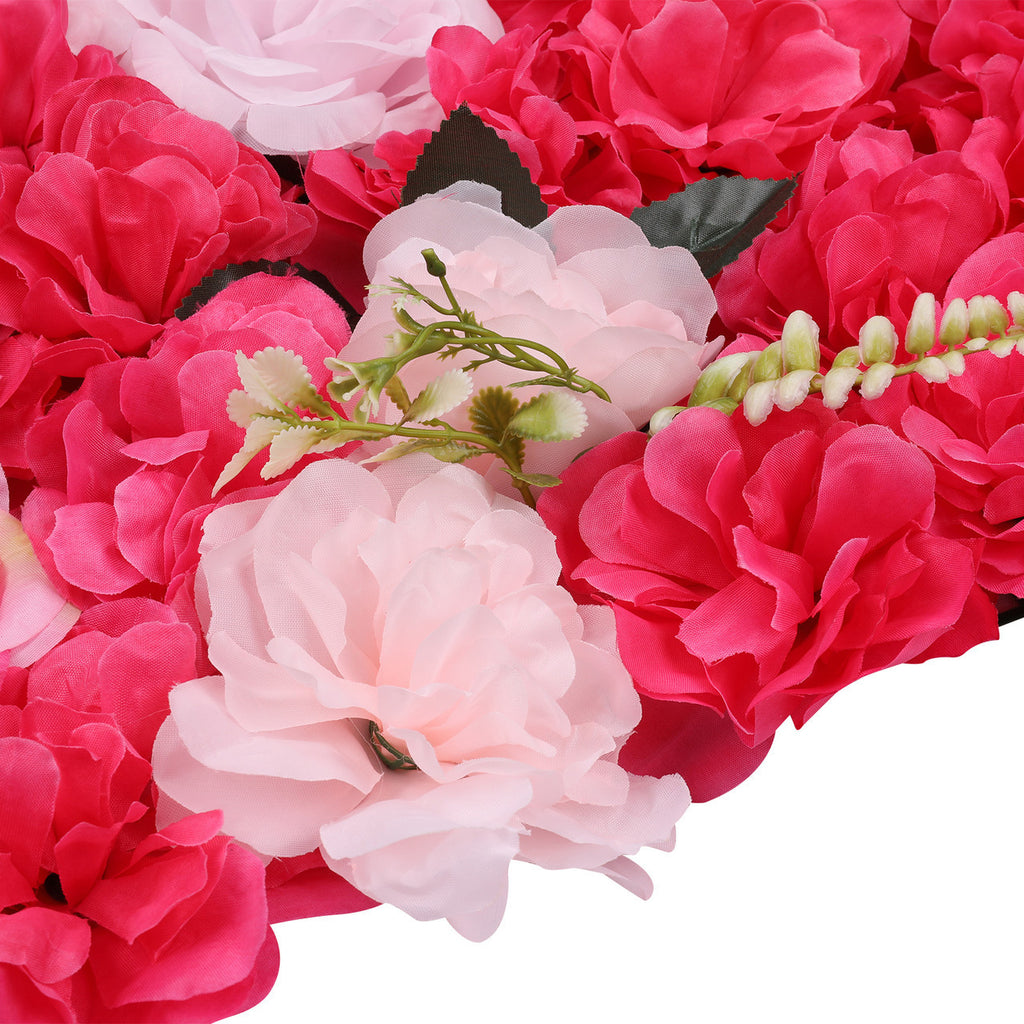 Hydrangea Artificial Flower Wall Panel 60cm x 40cm - Topaz Red, Light Pink with Green Leaves x 12