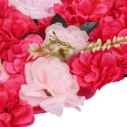 Hydrangea Artificial Flower Wall Panel 60cm x 40cm - Topaz Red, Light Pink with Green Leaves x 12