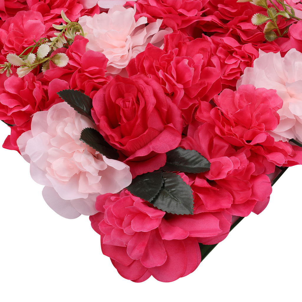 Hydrangea Artificial Flower Wall Panel 60cm x 40cm - Topaz Red, Light Pink with Green Leaves x 12