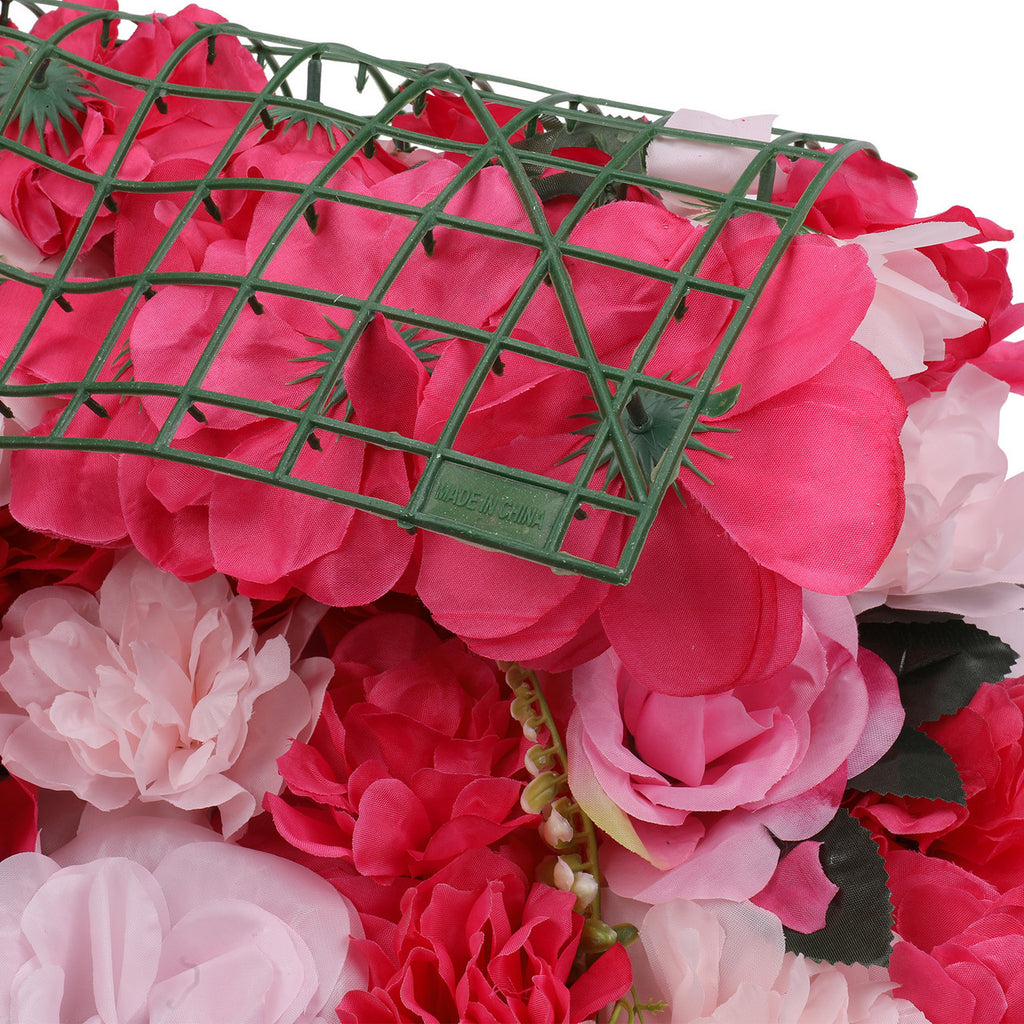Hydrangea Artificial Flower Wall Panel 60cm x 40cm - Topaz Red, Light Pink with Green Leaves x 12