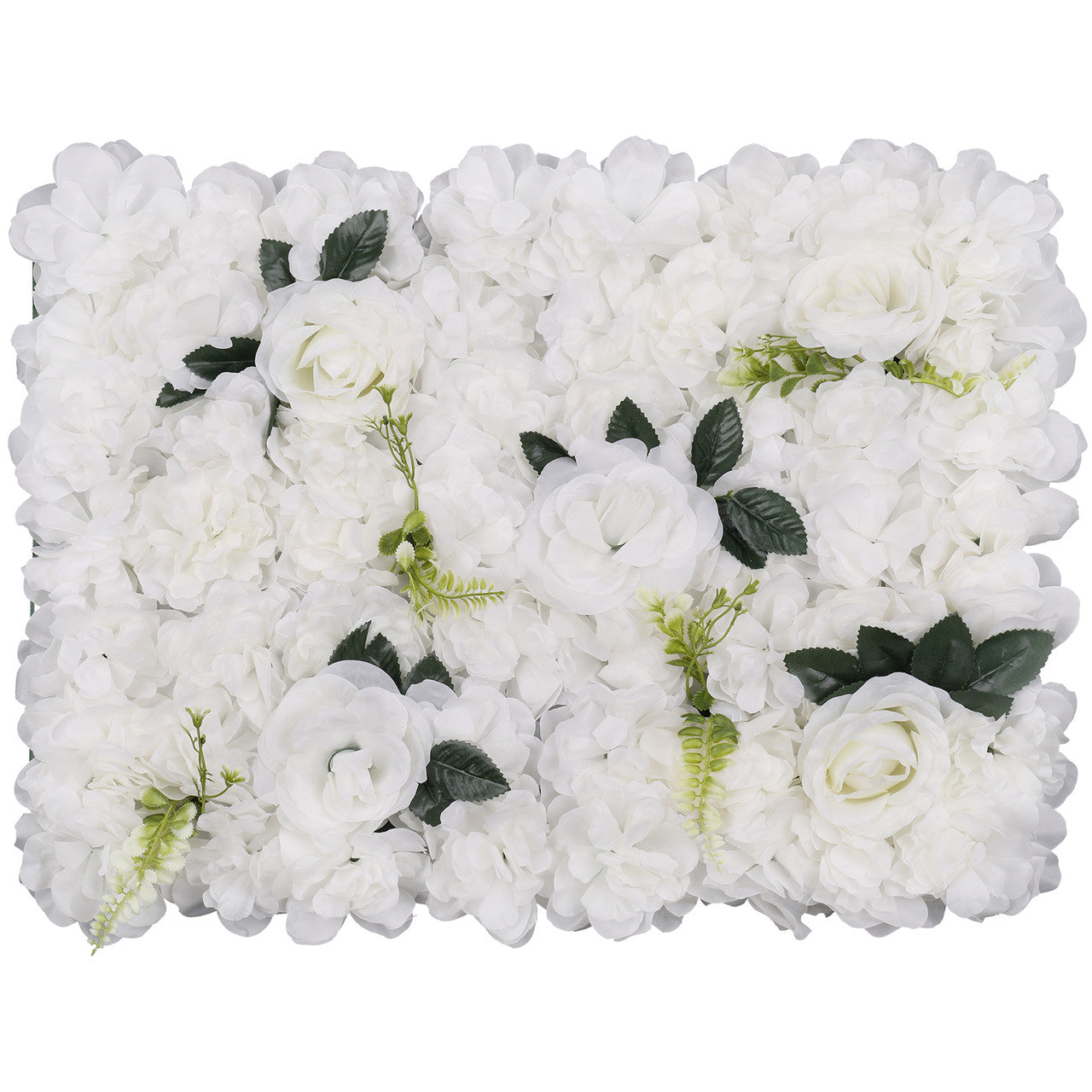 Hydrangea Artificial Flower Wall Panel 60cm x 40cm - White with Green Leaves