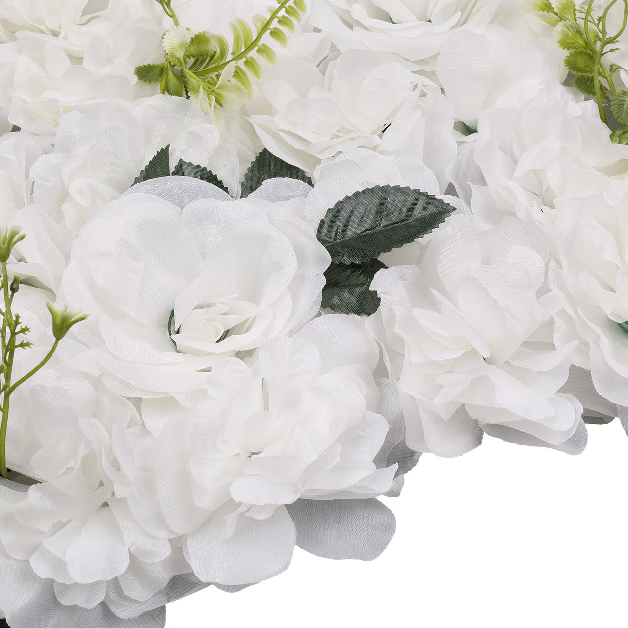 Hydrangea Artificial Flower Wall Panel 60cm x 40cm - White with Green Leaves