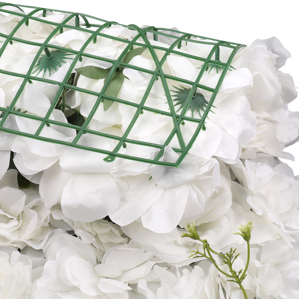 Hydrangea Artificial Flower Wall Panel 60cm x 40cm - White with Green Leaves x 12