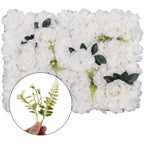 Hydrangea Artificial Flower Wall Panel 60cm x 40cm - White with Green Leaves x 12