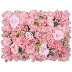 Hydrangea Artificial Flower Wall Panel 60cm x 40cm - Dusty Pink & Rose Pink with Green Leaves