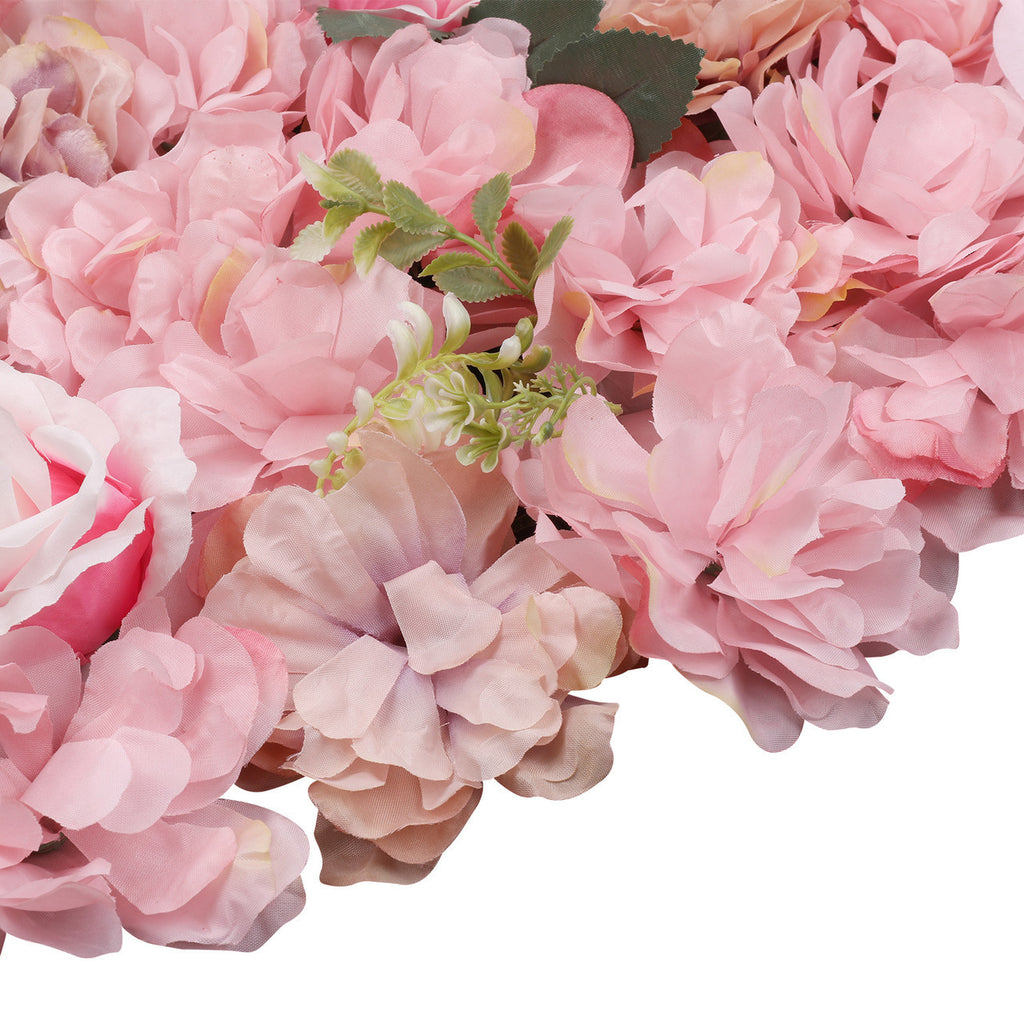 Hydrangea Artificial Flower Wall Panel 60cm x 40cm - Dusty Pink & Rose Pink with Green Leaves x 12
