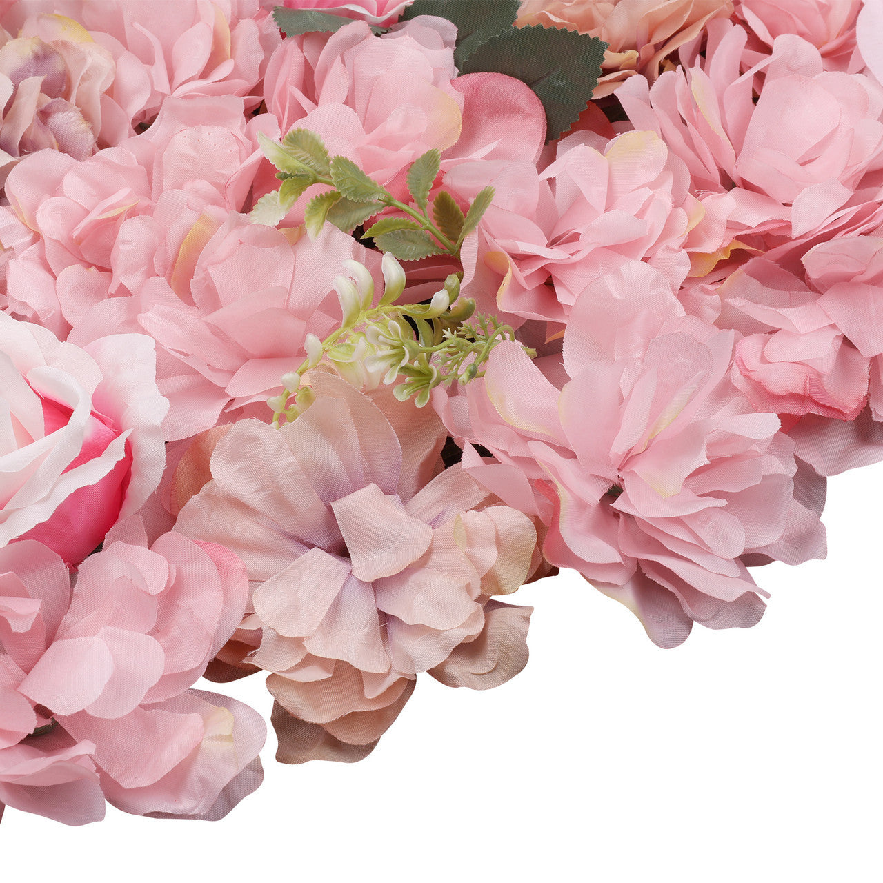 Hydrangea Artificial Flower Wall Panel 60cm x 40cm - Dusty Pink & Rose Pink with Green Leaves x 12