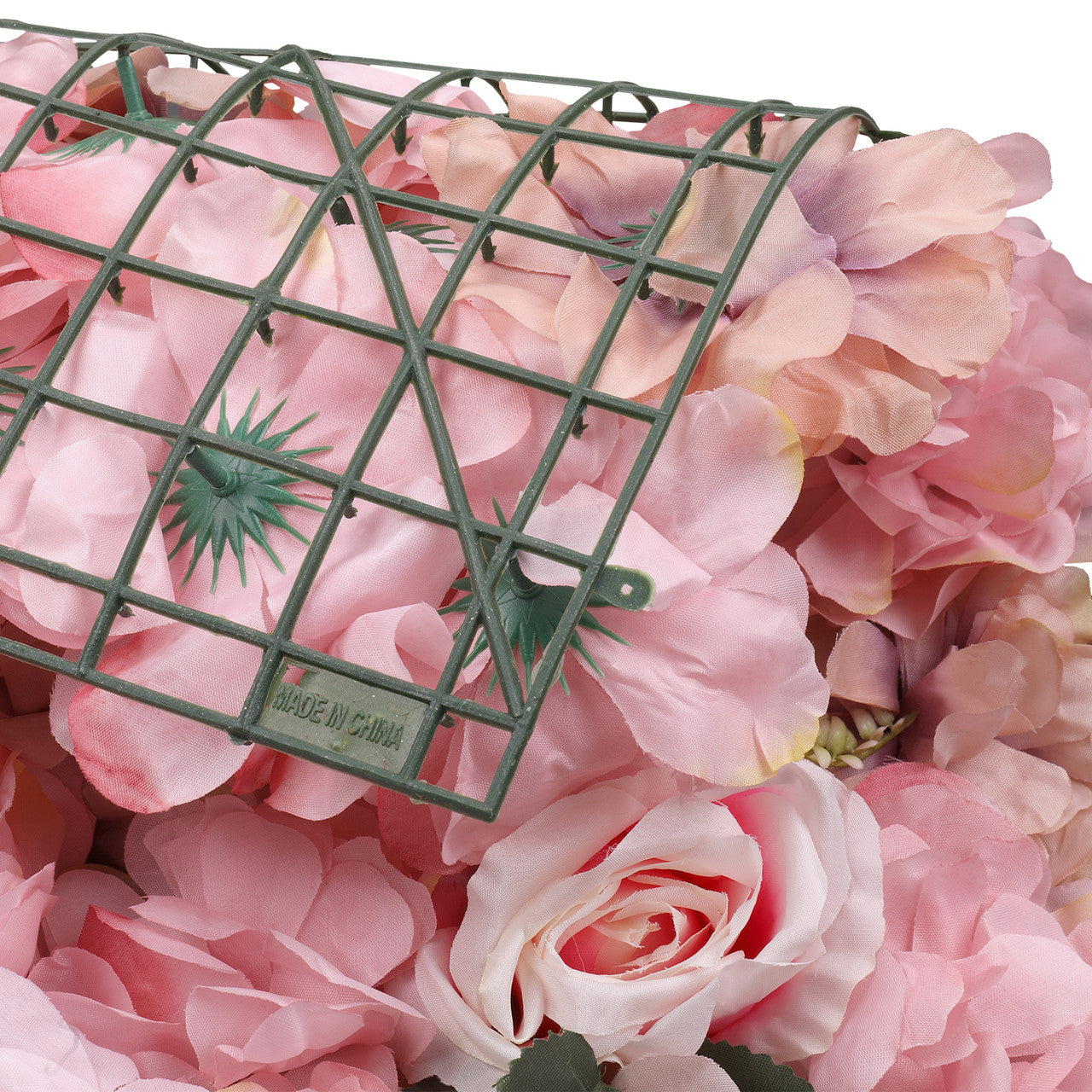 Hydrangea Artificial Flower Wall Panel 60cm x 40cm - Dusty Pink & Rose Pink with Green Leaves