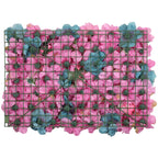 Hydrangea Artificial Flower Wall Panel 60cm x 40cm - Hot Pink & Turquoise with Green Leaves