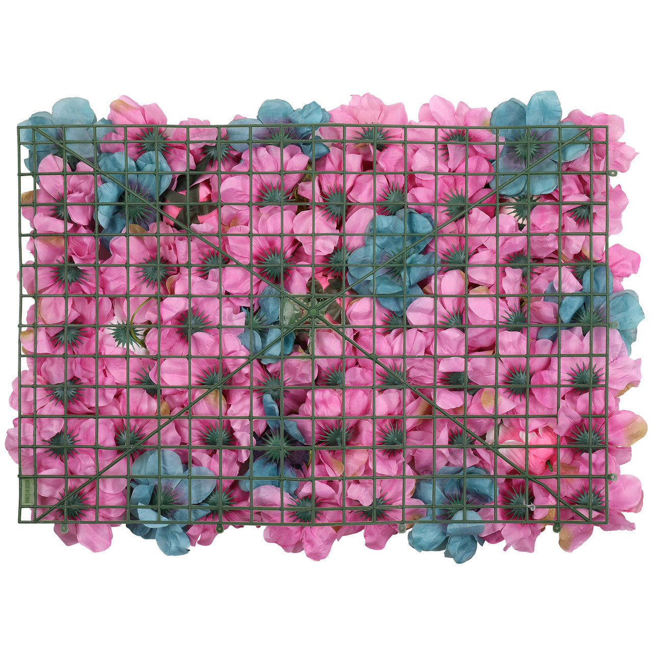 Hydrangea Artificial Flower Wall Panel 60cm x 40cm - Hot Pink & Turquoise with Green Leaves