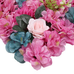Hydrangea Artificial Flower Wall Panel 60cm x 40cm - Hot Pink & Turquoise with Green Leaves