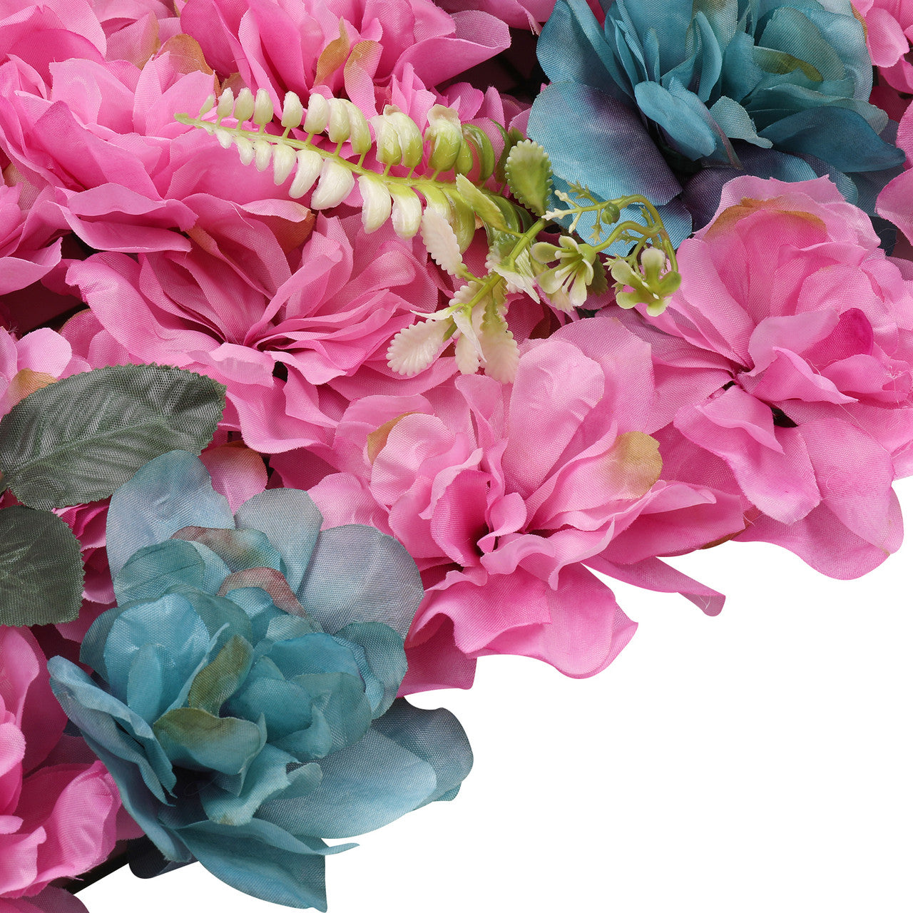 Hydrangea Artificial Flower Wall Panel 60cm x 40cm - Hot Pink & Turquoise with Green Leaves