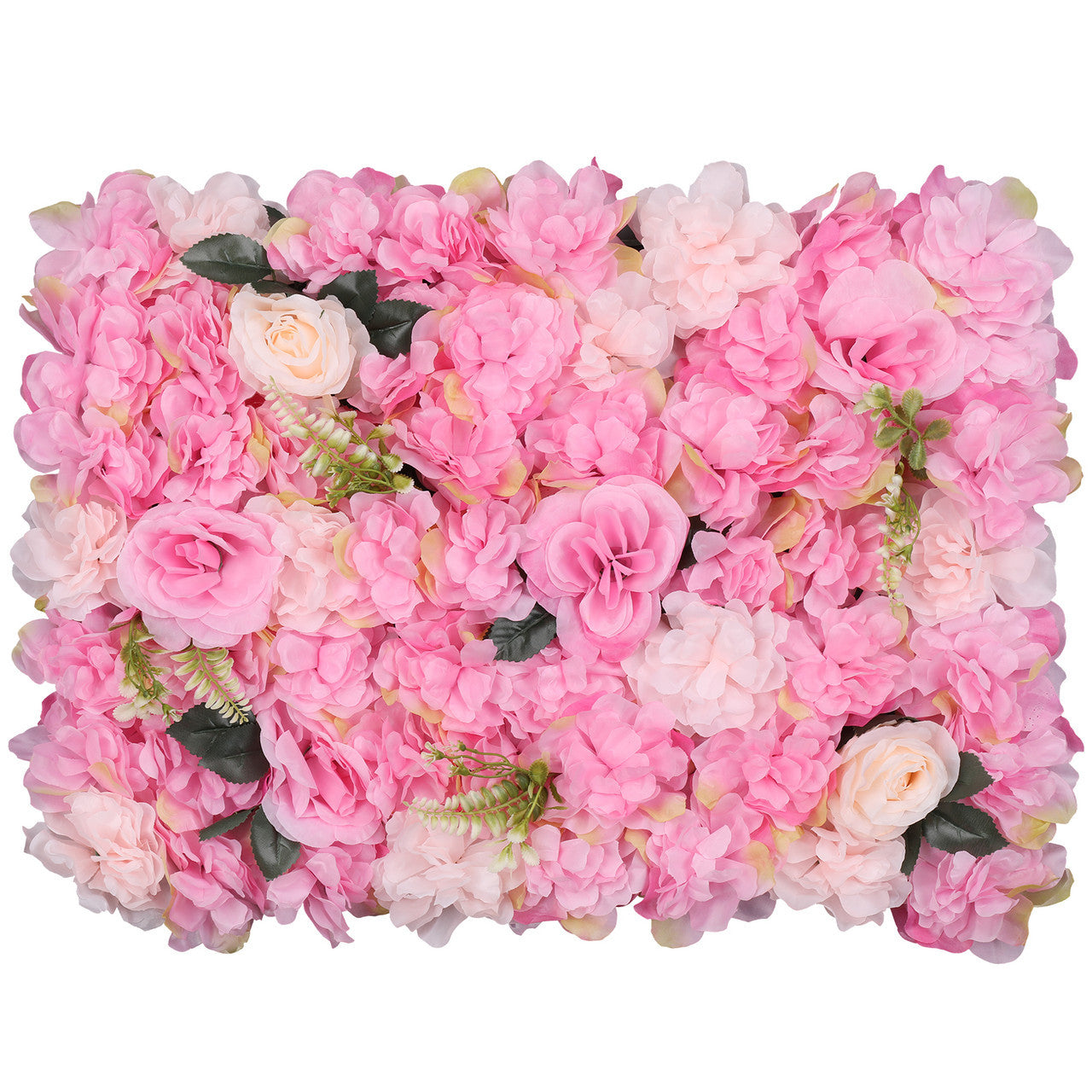 Hydrangea Artificial Flower Wall Panel 60cm x 40cm - Blush Pink & Rose Pink with Leaves x 12