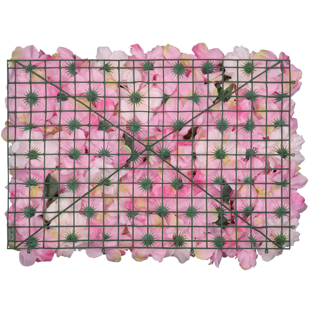 Hydrangea Artificial Flower Wall Panel 60cm x 40cm - Blush Pink & Rose Pink with Leaves x 12