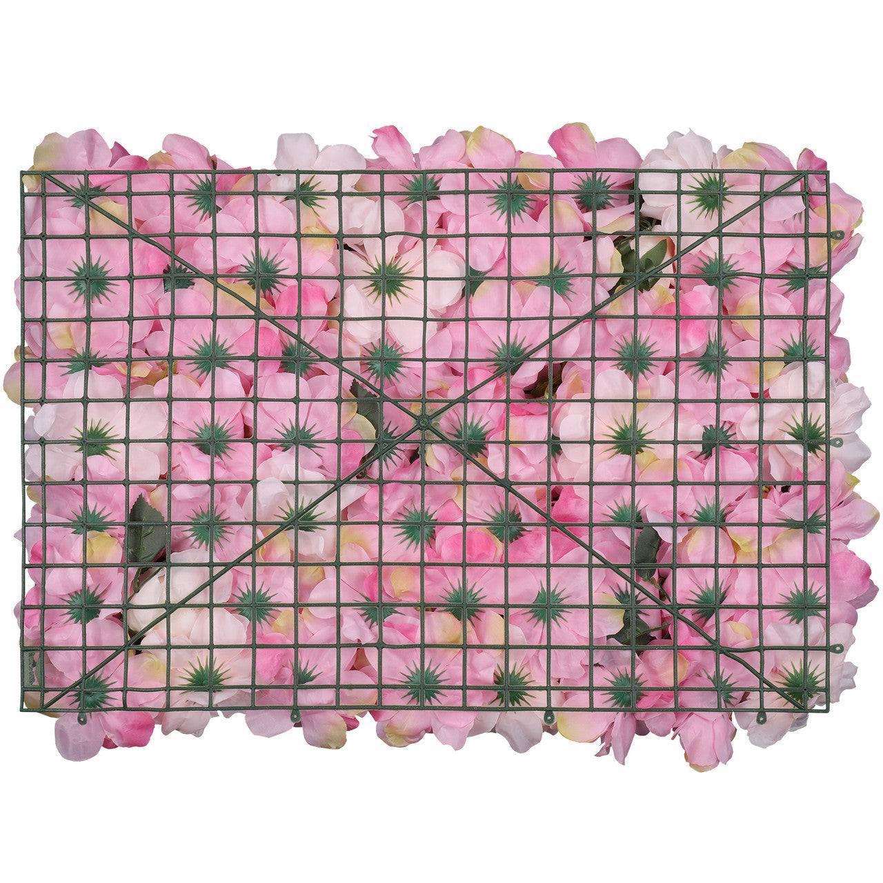 Hydrangea Artificial Flower Wall Panel 60cm x 40cm - Blush Pink & Rose Pink with Leaves x 12