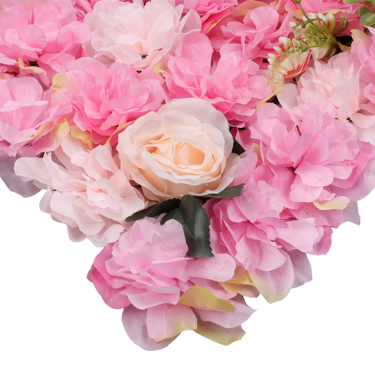 Hydrangea Artificial Flower Wall Panel 60cm x 40cm - Blush Pink & Rose Pink with Leaves x 12