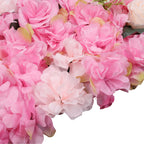 Hydrangea Artificial Flower Wall Panel 60cm x 40cm - Blush Pink & Rose Pink with Leaves x 12