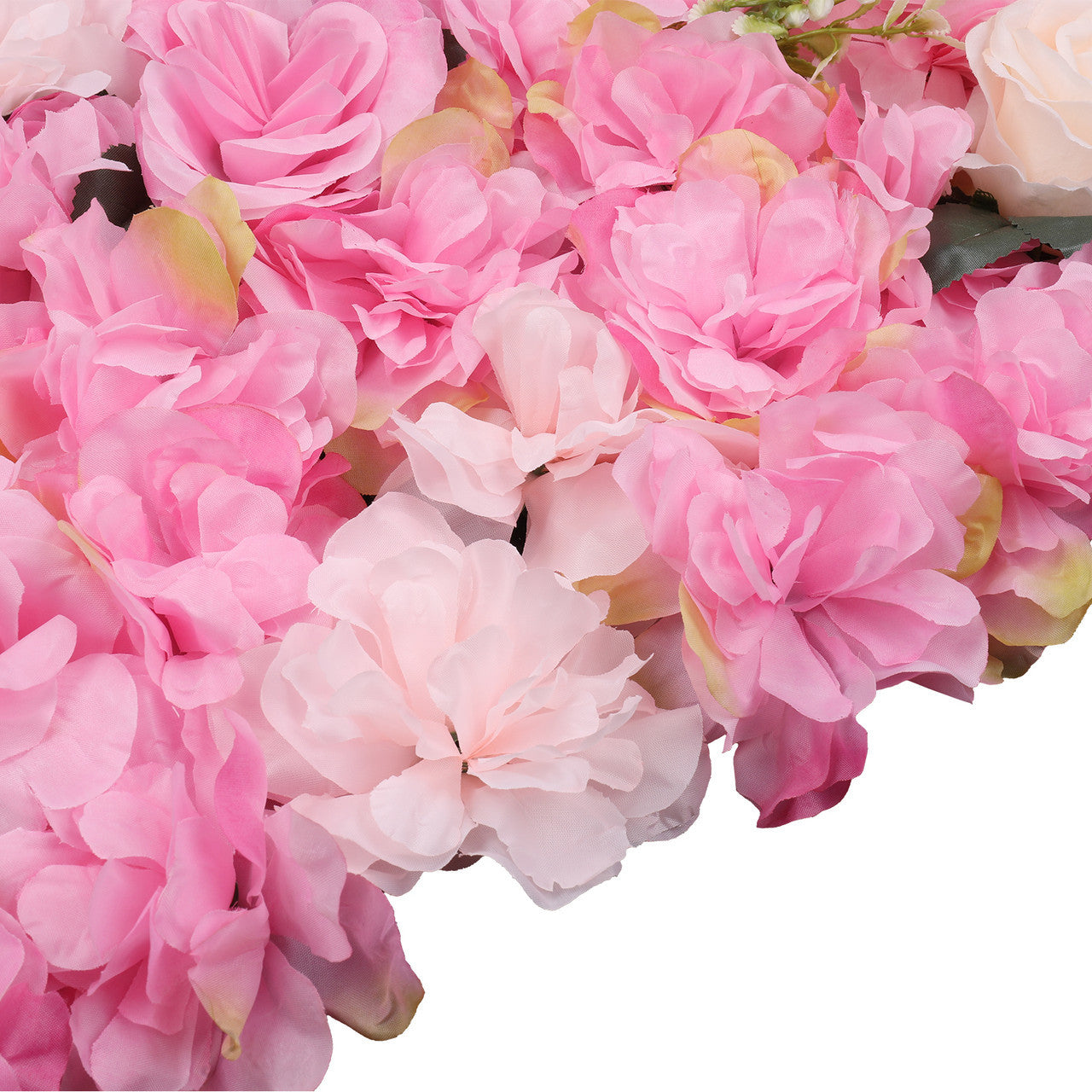 Hydrangea Artificial Flower Wall Panel 60cm x 40cm - Blush Pink & Rose Pink with Leaves x 12