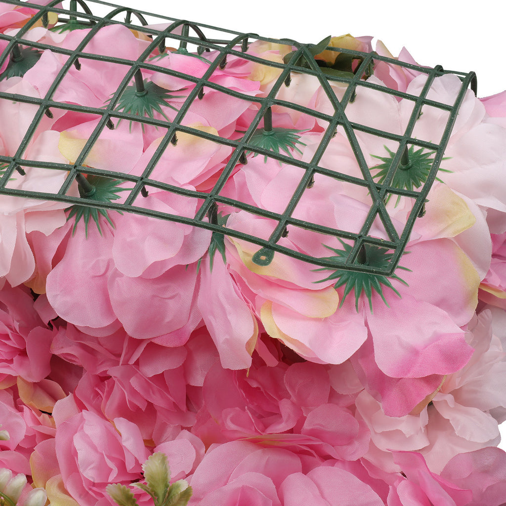 Hydrangea Artificial Flower Wall Panel 60cm x 40cm - Blush Pink & Rose Pink with Leaves x 12