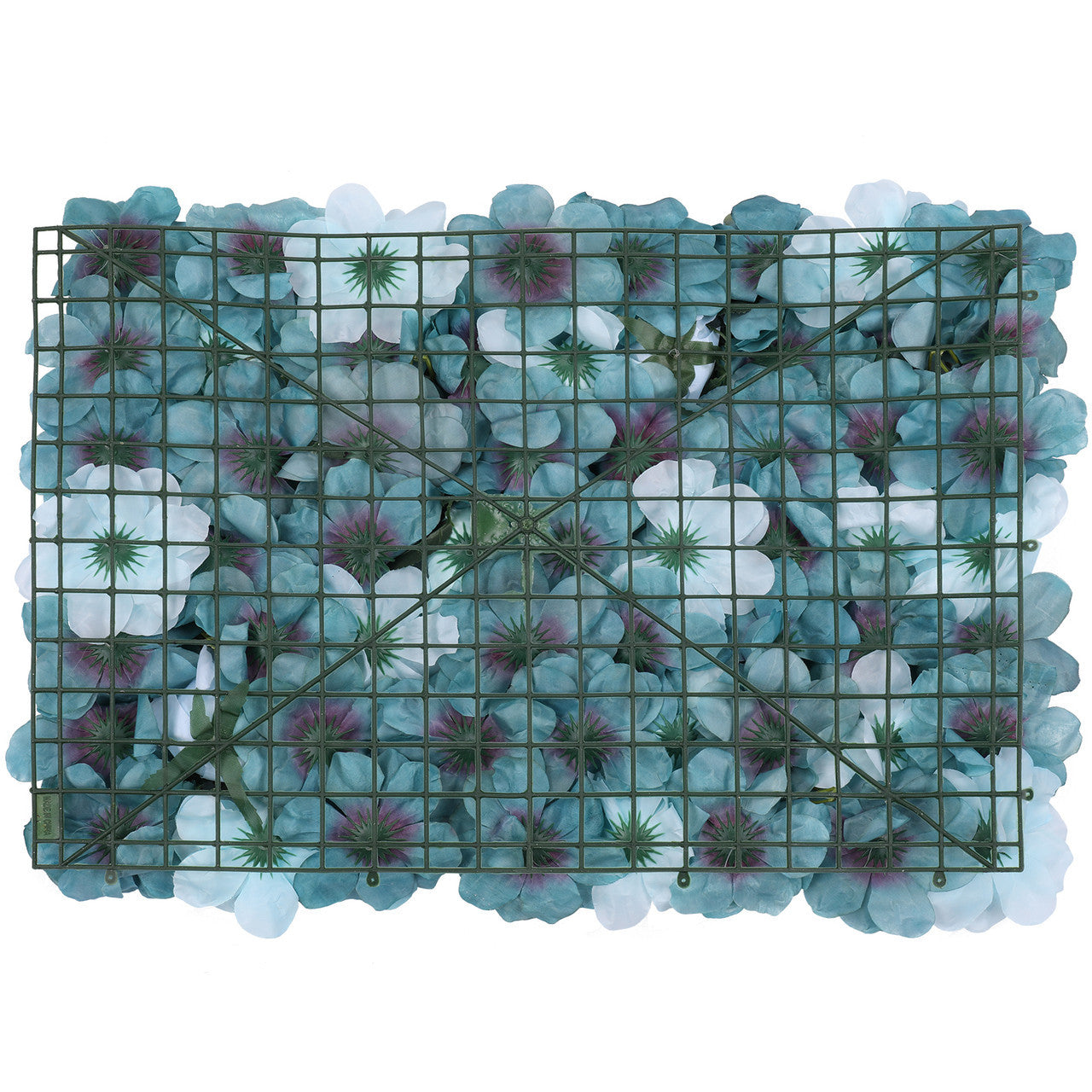 Hydrangea Artificial Flower Wall Panel 60cm x 40cm - Sky Blue & Turquoise with Green Leaves x 12