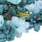 Hydrangea Artificial Flower Wall Panel 60cm x 40cm - Sky Blue & Turquoise with Green Leaves x 12