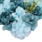 Hydrangea Artificial Flower Wall Panel 60cm x 40cm - Sky Blue & Turquoise with Green Leaves x 12