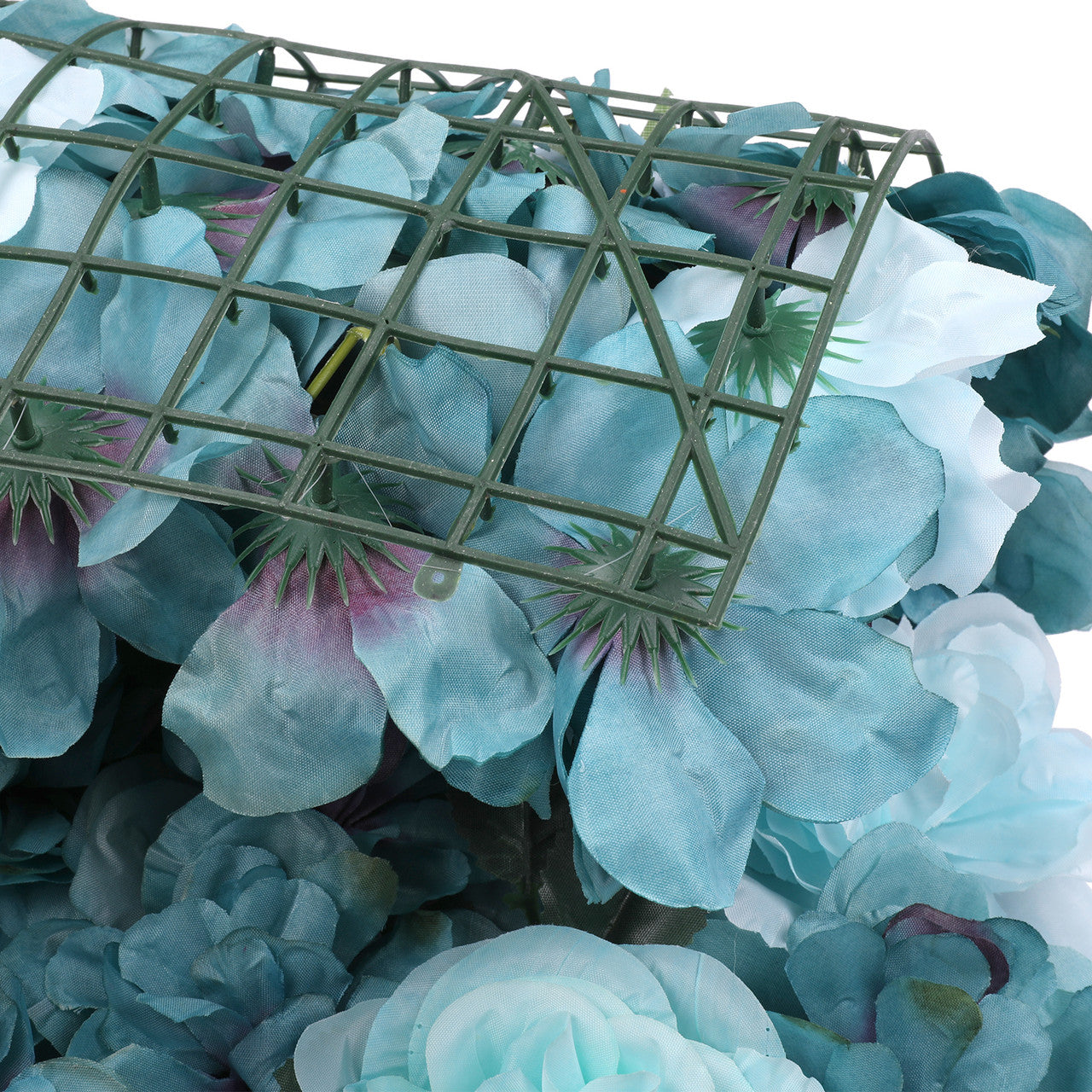 Hydrangea Artificial Flower Wall Panel 60cm x 40cm - Sky Blue & Turquoise with Green Leaves