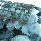 Hydrangea Artificial Flower Wall Panel 60cm x 40cm - Sky Blue & Turquoise with Green Leaves x 12