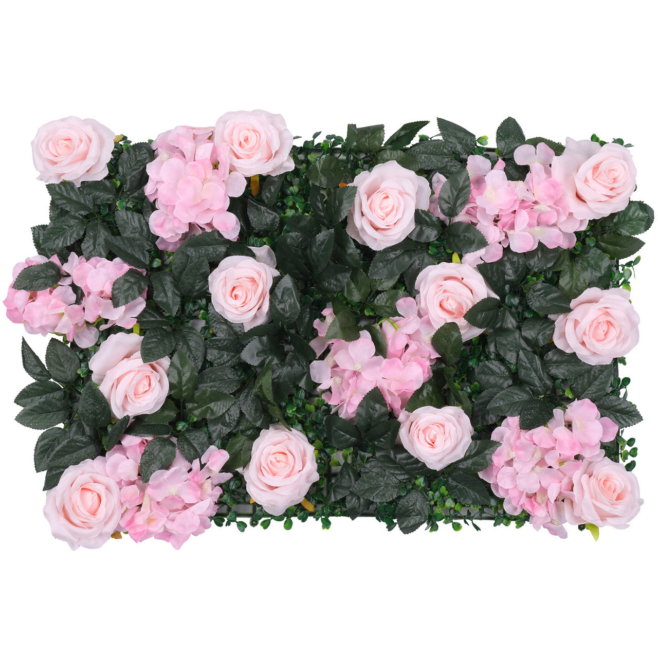 Hydrangea Artificial Flower Wall Panel 60cm x 40cm - Novia Roses, White Jasmine with Green Leaves