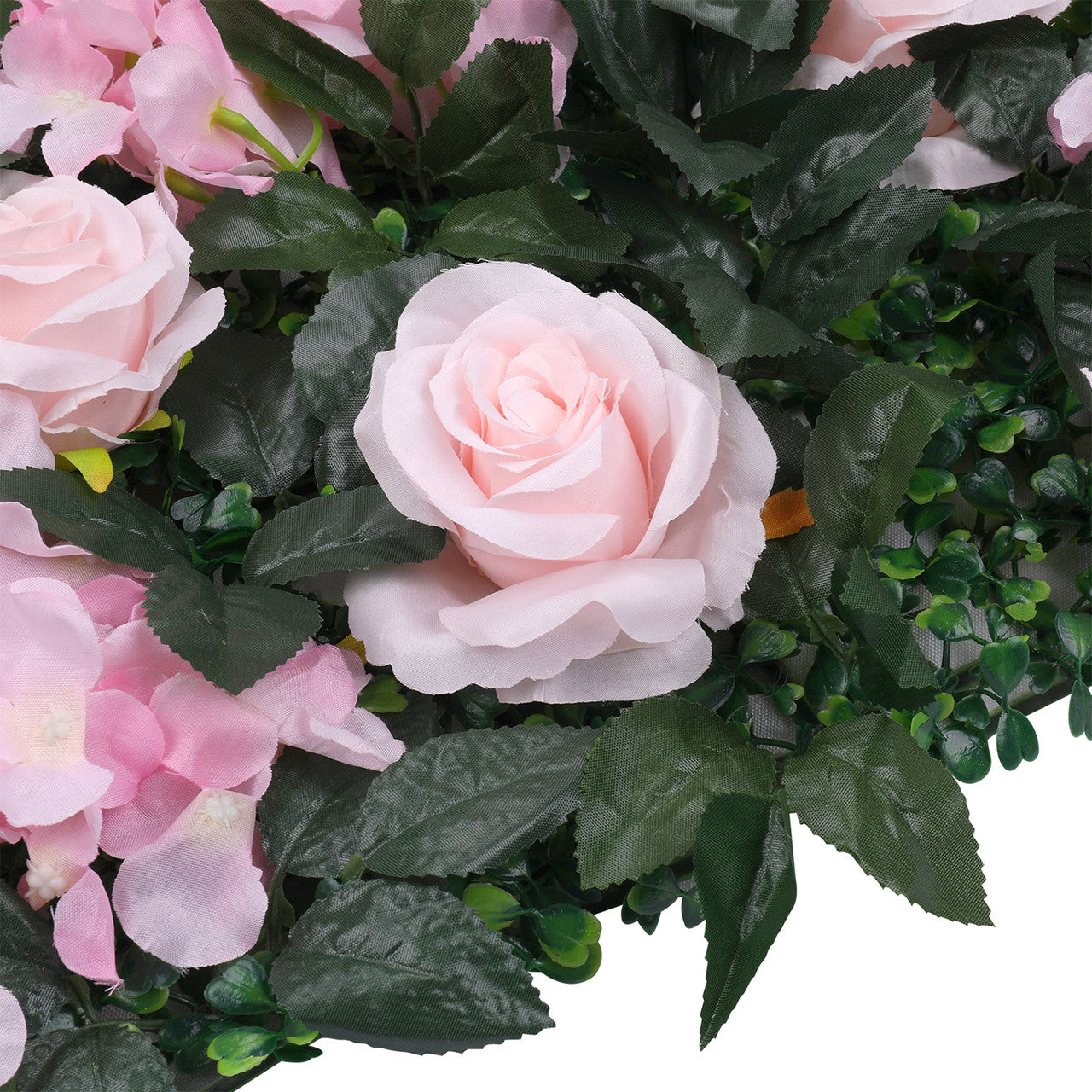 Hydrangea Artificial Flower Wall Panel 60cm x 40cm - Novia Roses, White Jasmine with Green Leaves