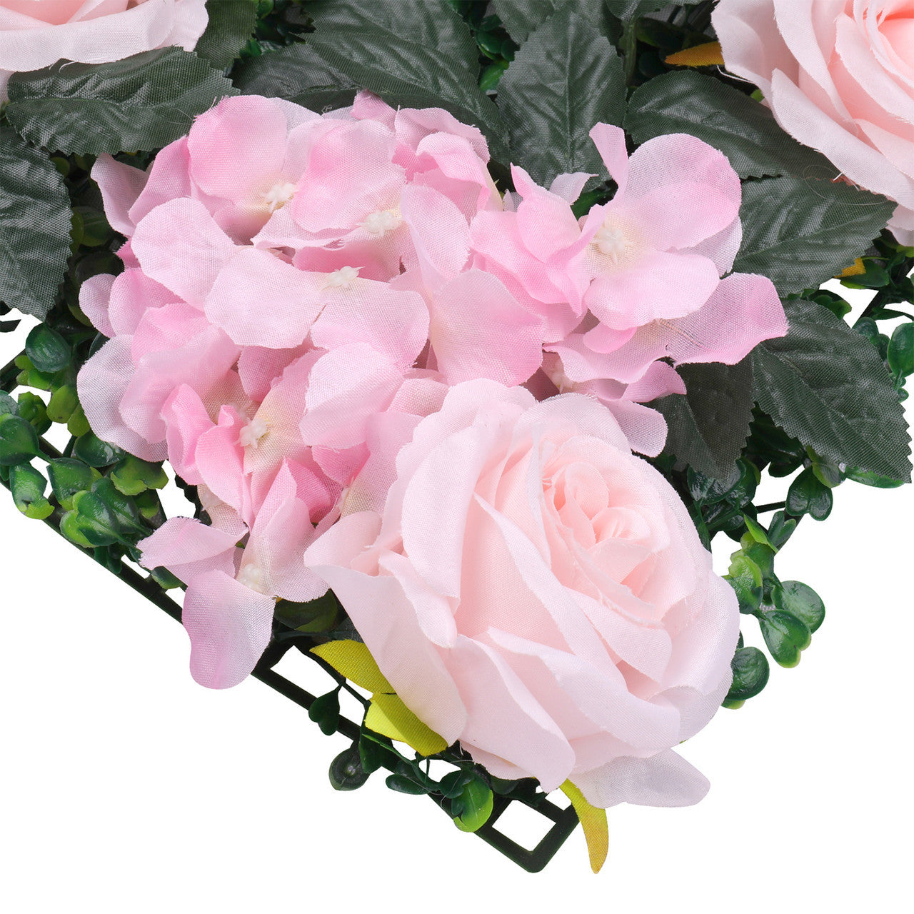 Hydrangea Artificial Flower Wall Panel 60cm x 40cm - Novia Roses, White Jasmine with Green Leaves x 12