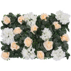 Hydrangea Artificial Flower Wall Panel 60cm x 40cm - Champagne Roses, White Jasmine with Green Leaves x 12