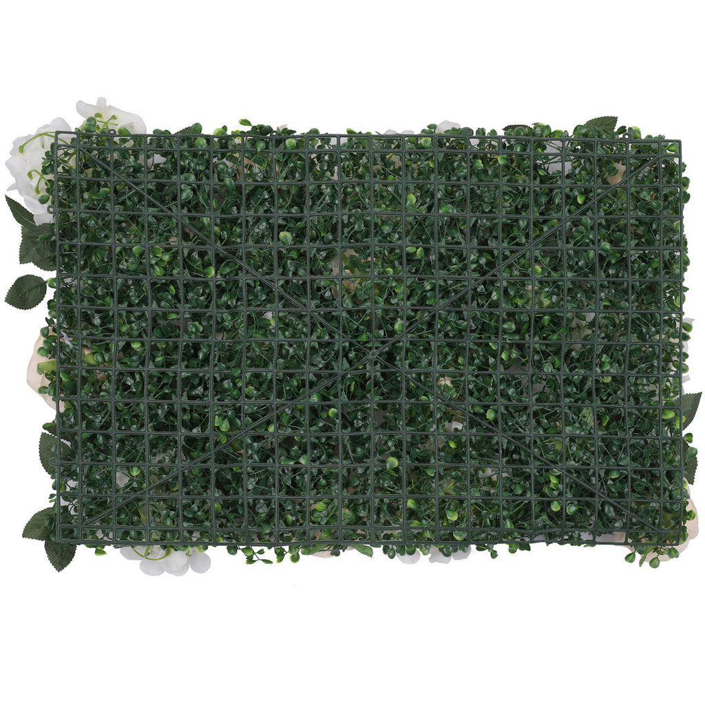 Hydrangea Artificial Flower Wall Panel 60cm x 40cm - Champagne Roses, White Jasmine with Green Leaves x 12