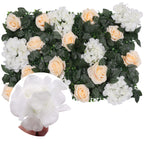 Hydrangea Artificial Flower Wall Panel 60cm x 40cm - Champagne Roses, White Jasmine with Green Leaves x 12