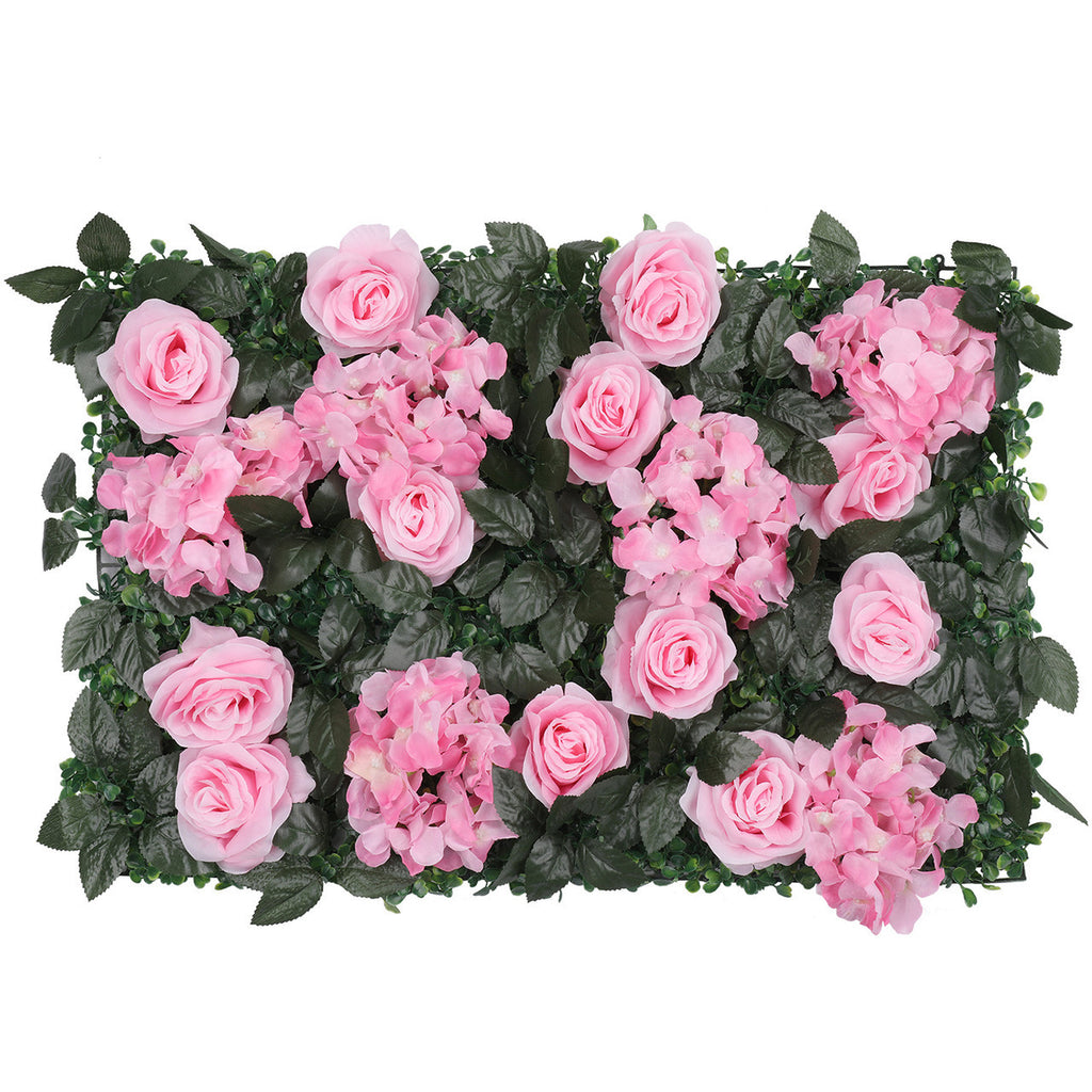 Hydrangea Artificial Flower Wall Panel 60cm x 40cm - Blush Pink Roses, Jasmine with Green Leaves x 12