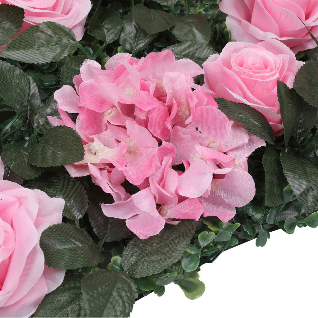 Hydrangea Artificial Flower Wall Panel 60cm x 40cm - Blush Pink Roses, Jasmine with Green Leaves x 12