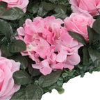 Hydrangea Artificial Flower Wall Panel 60cm x 40cm - Blush Pink Roses, Jasmine with Green Leaves x 12