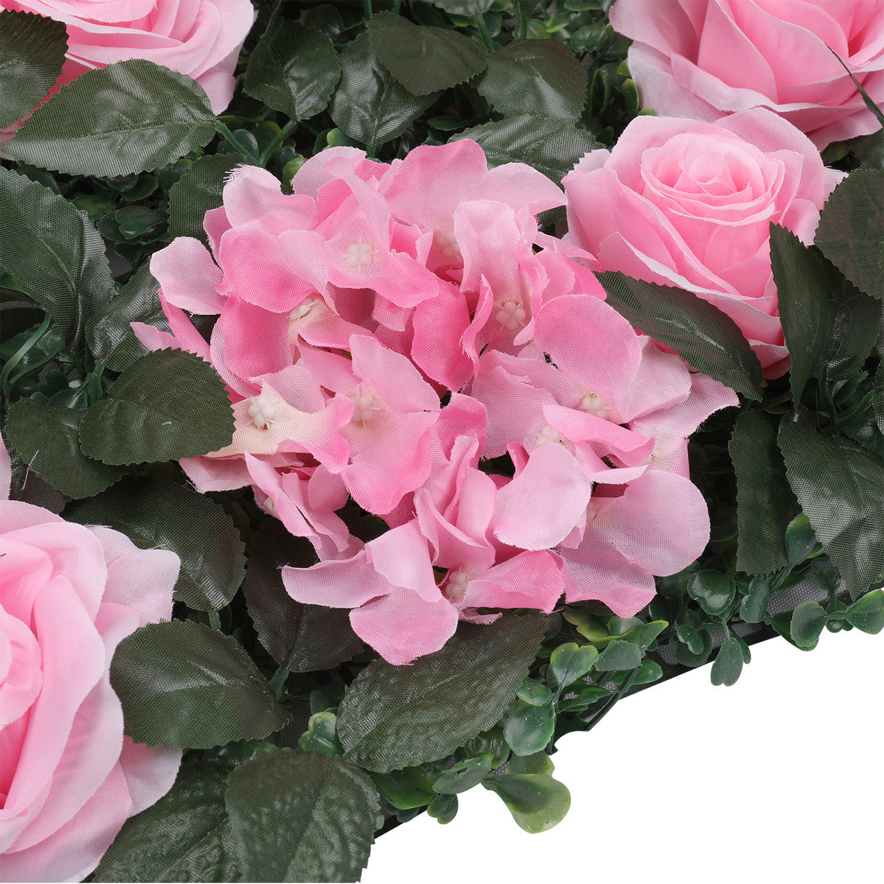Hydrangea Artificial Flower Wall Panel 60cm x 40cm - Blush Pink Roses, Jasmine with Green Leaves x 12