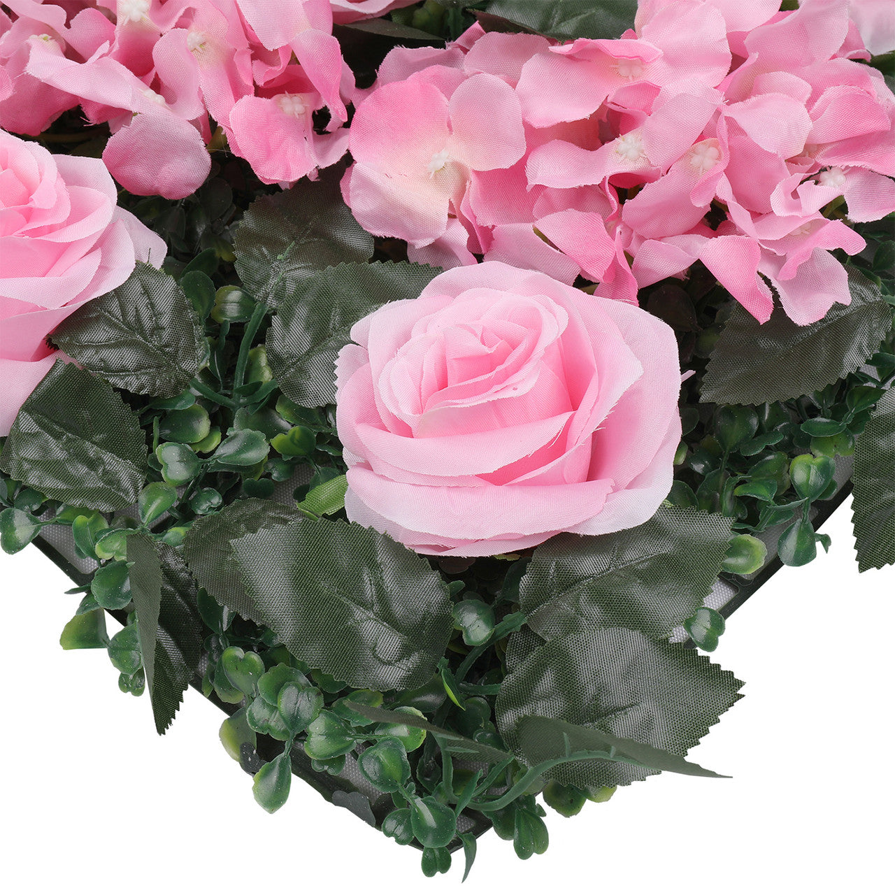 Hydrangea Artificial Flower Wall Panel 60cm x 40cm - Blush Pink Roses, Jasmine with Green Leaves
