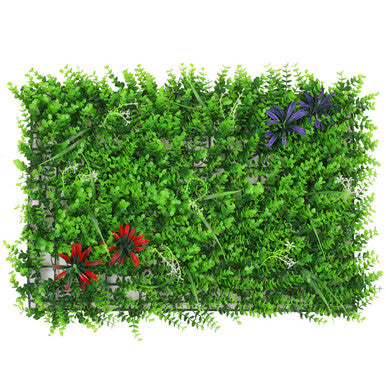 Artificial Flower Panel - Green Grass with Leaf & Flower Design