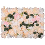 Hydrangea Artificial Flower Wall Panel 60cm x 40cm - Pastella & Poma Roses with Green Leaves x 12