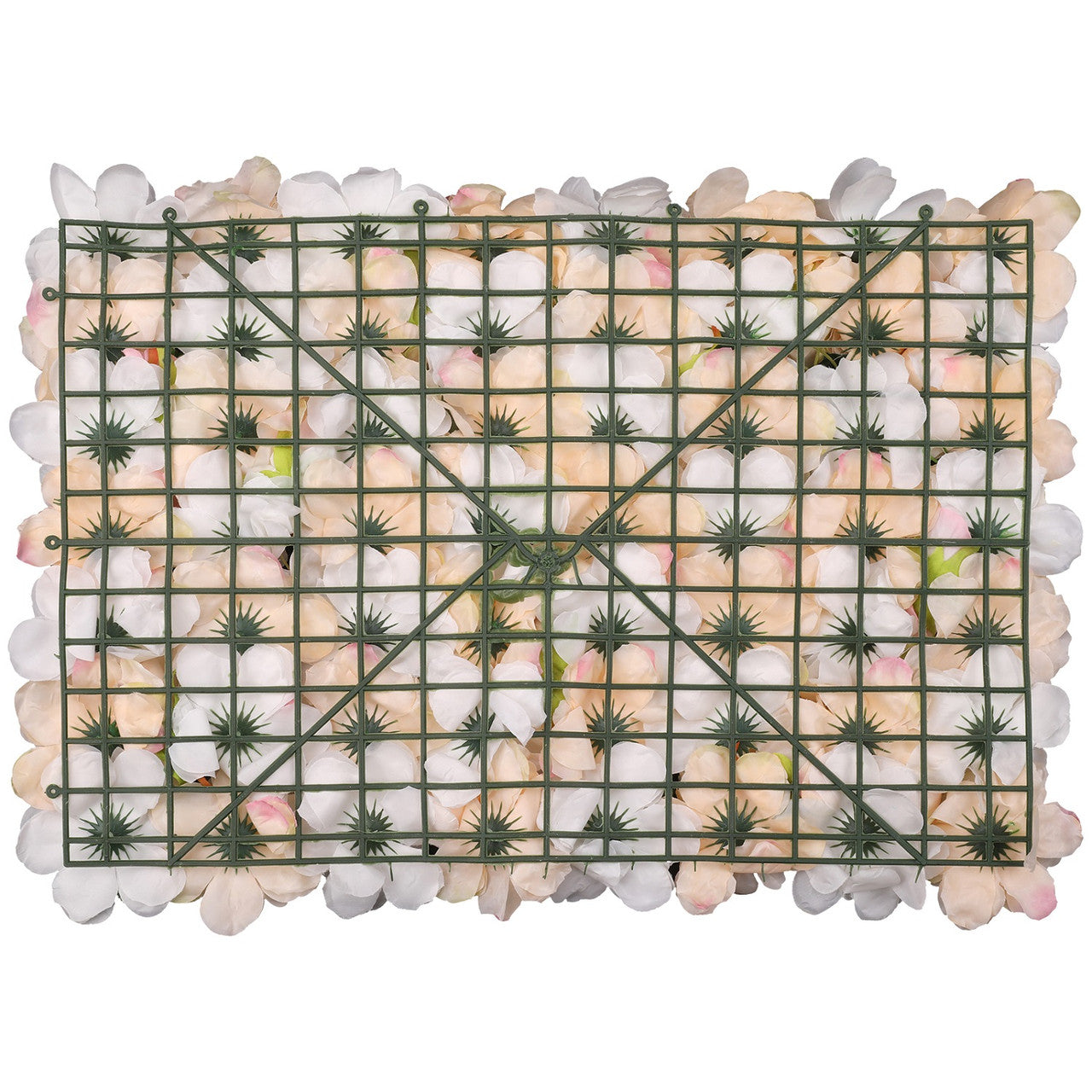 Hydrangea Artificial Flower Wall Panel 60cm x 40cm - Pastella & Poma Roses with Green Leaves