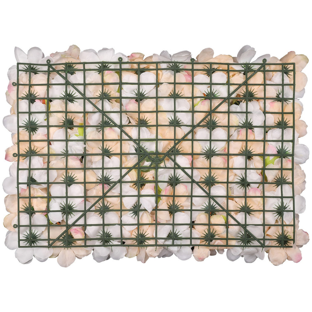 Hydrangea Artificial Flower Wall Panel 60cm x 40cm - Pastella & Poma Roses with Green Leaves x 12