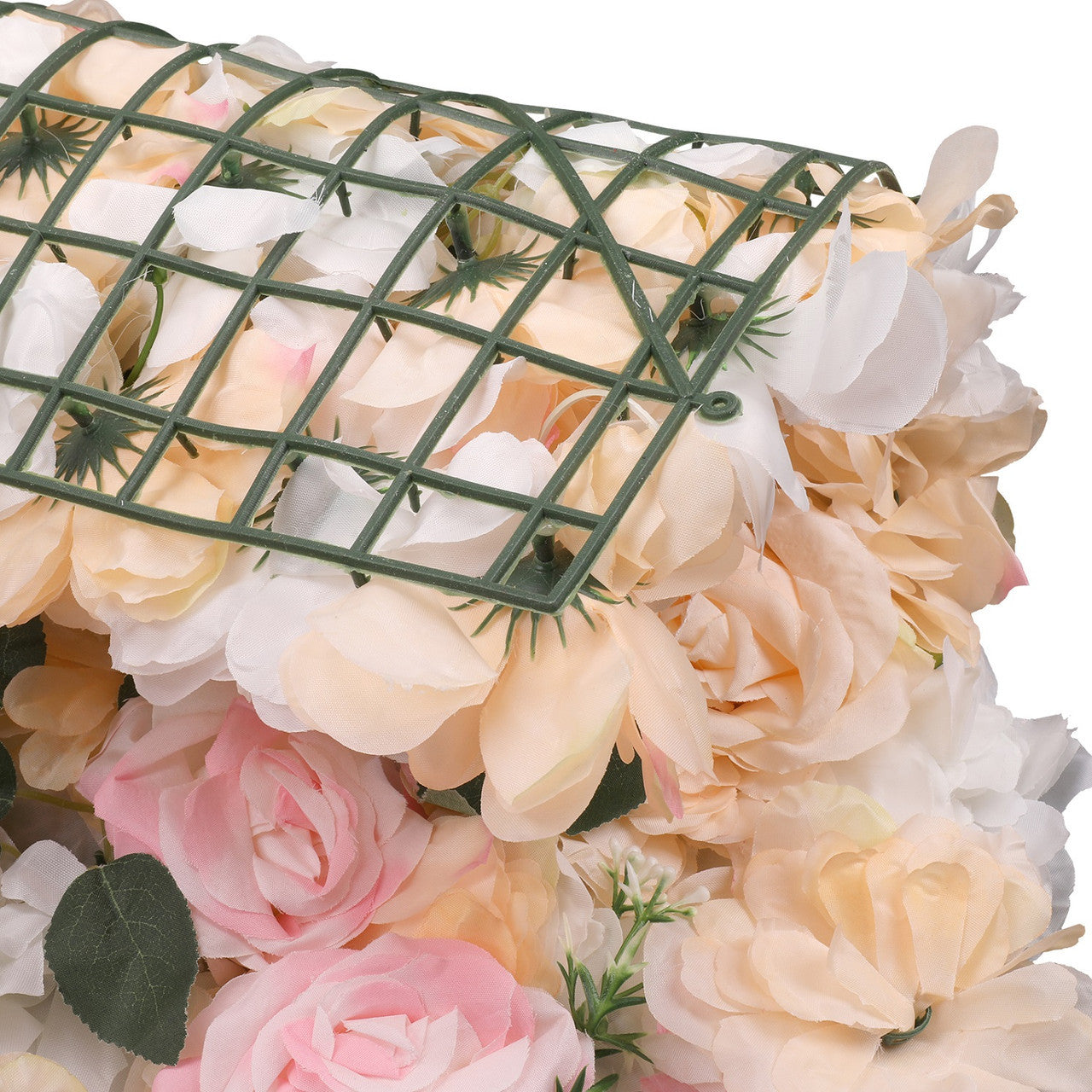 Hydrangea Artificial Flower Wall Panel 60cm x 40cm - Pastella & Poma Roses with Green Leaves x 12