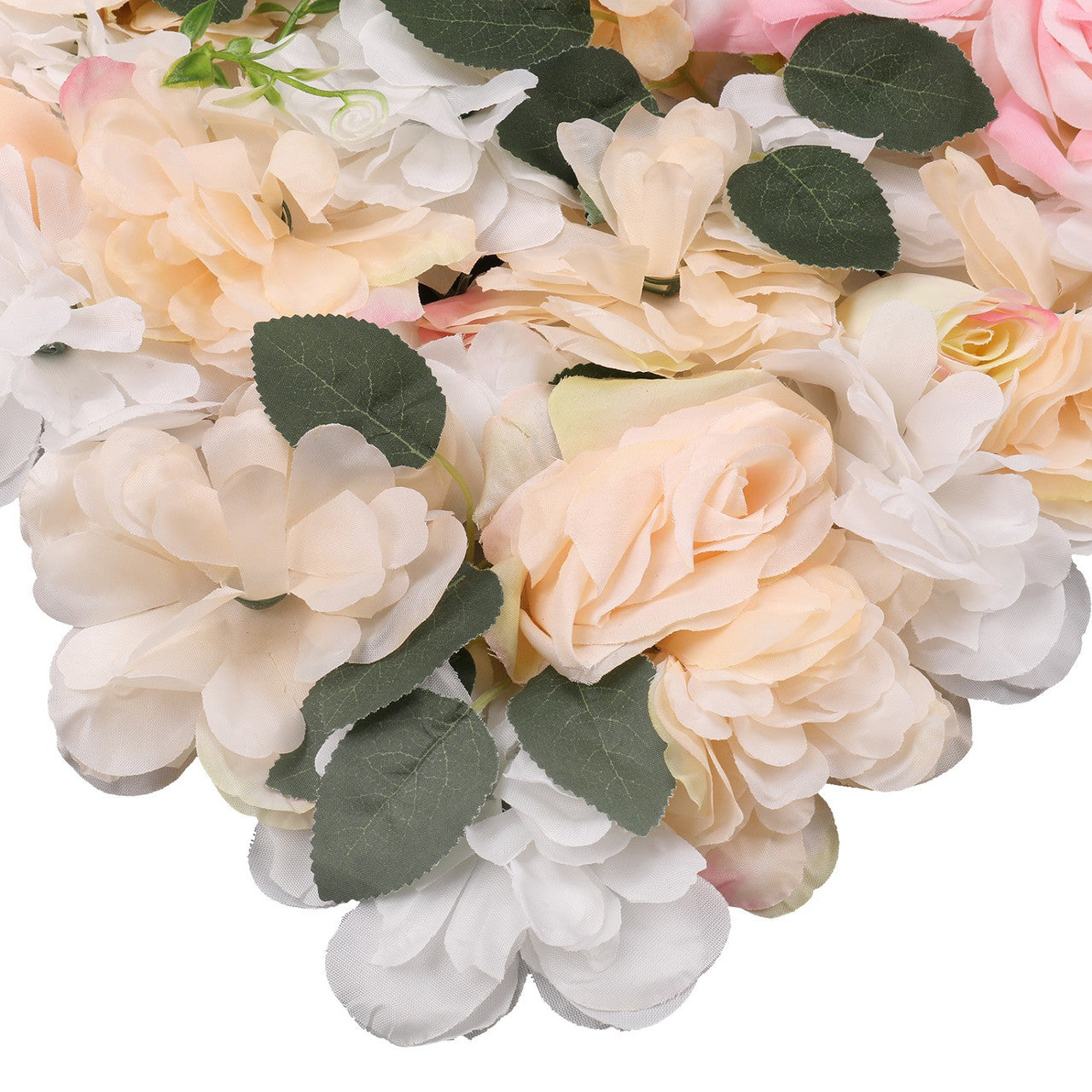 Hydrangea Artificial Flower Wall Panel 60cm x 40cm - Pastella & Poma Roses with Green Leaves x 12