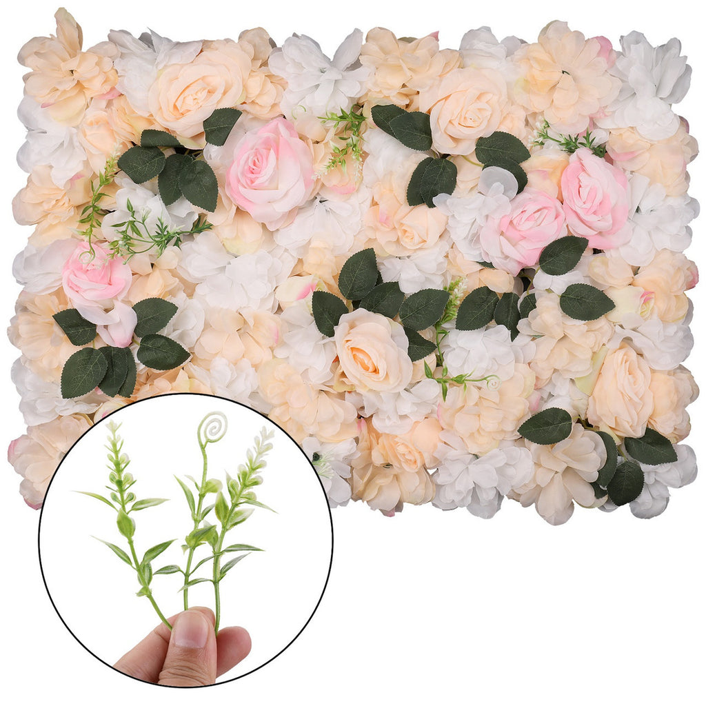 Hydrangea Artificial Flower Wall Panel 60cm x 40cm - Pastella & Poma Roses with Green Leaves x 12