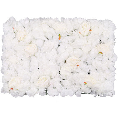 Hydrangea Artificial Flower Wall Panel 60cm x 40cm -Titanic Pink, Sophie & Tibet Roses with Green Leaves