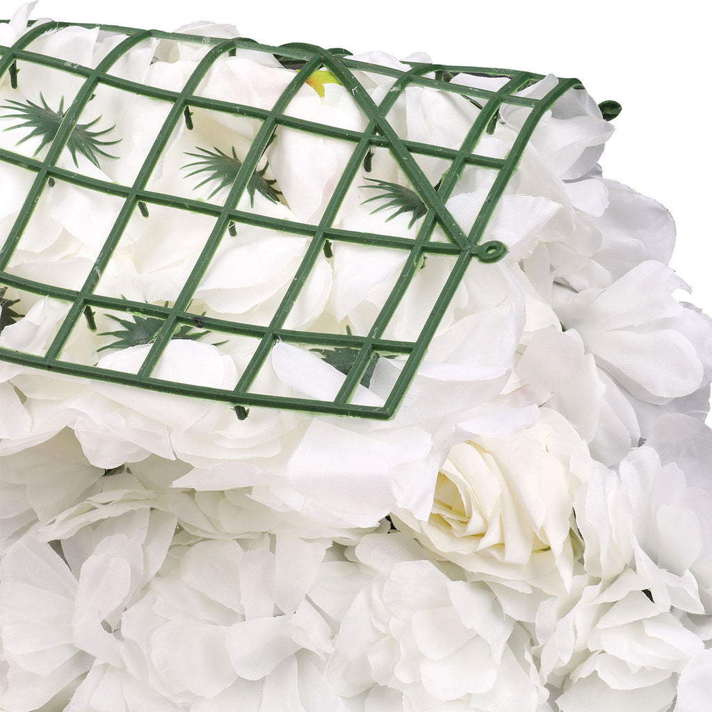 Hydrangea Artificial Flower Wall Panel 60cm x 40cm -Titanic Pink, Sophie & Tibet Roses with Green Leaves x 12